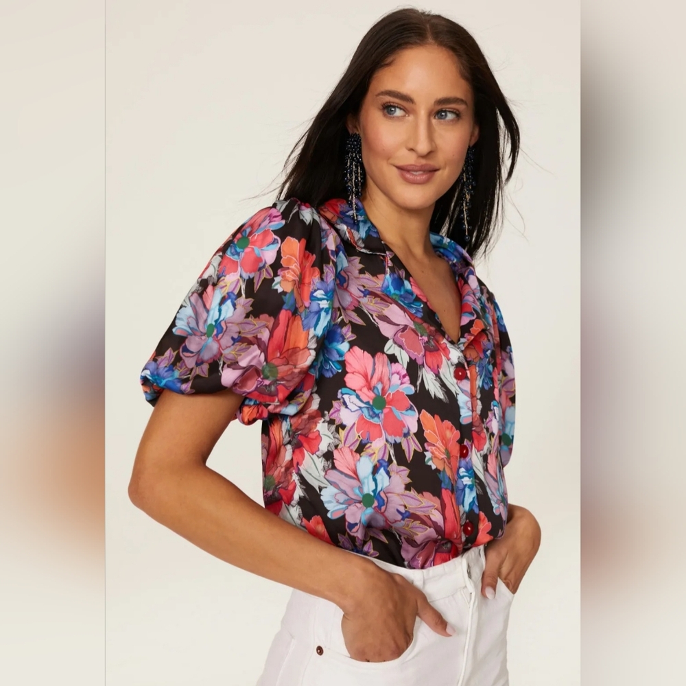 Lobo Rosa Multi-color Floral Balloon Puffy Sleeve Blouse Size XS - Picture 11 of 15